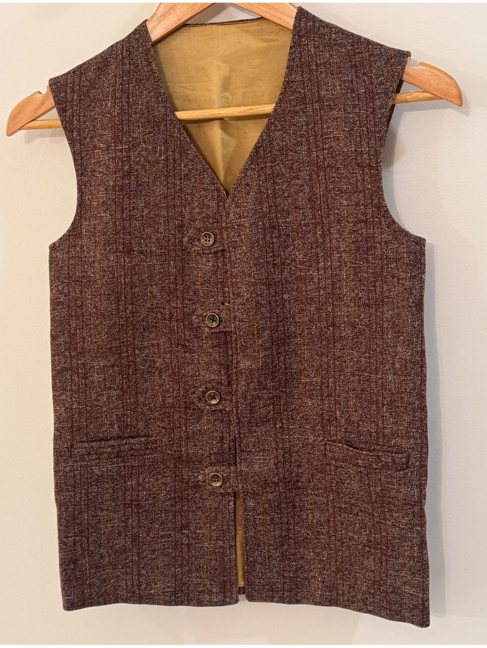 Santone Brown Wool Blend Button-Up Vest